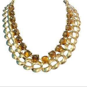 𝅺GOLD-Tone chain bronze gem jewelled layered costume jewellery necklace